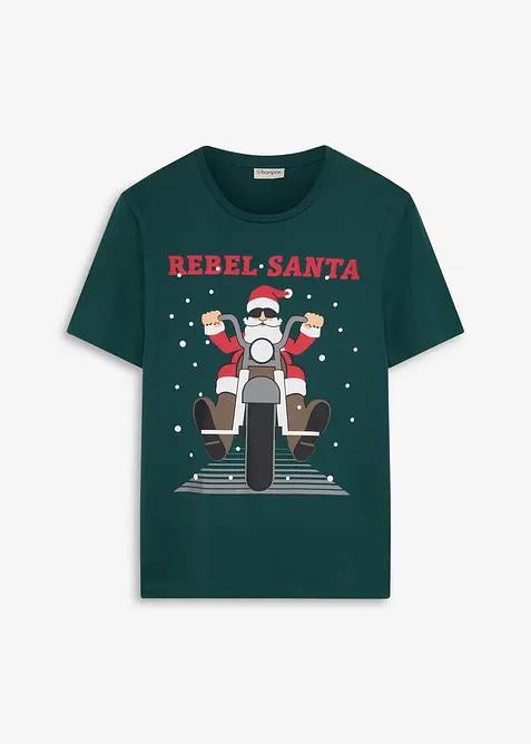 T-Shirt mit Weihnachtsmotiv in grün von vorne - bonprix