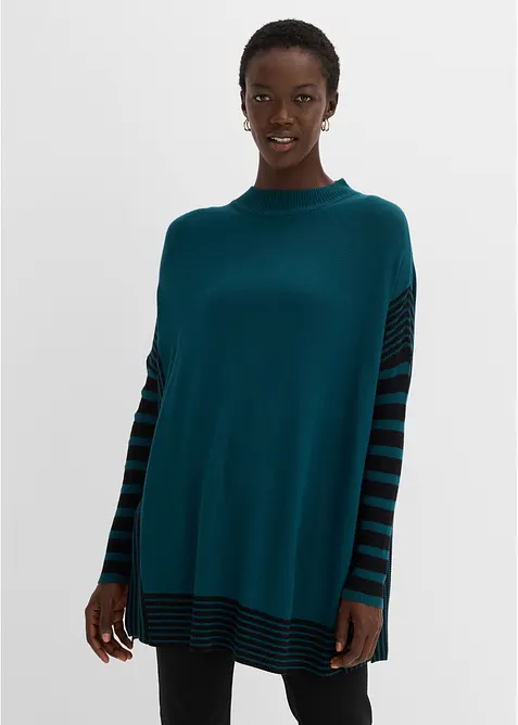Longpullover in petrol von vorne (im Anschnitt) - bonprix