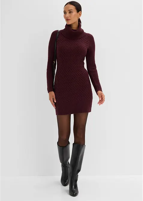 Figurbetontes Strickkleid mit Rollkragen in rot im Look von vorne (Totalaufnahme) - bonprix