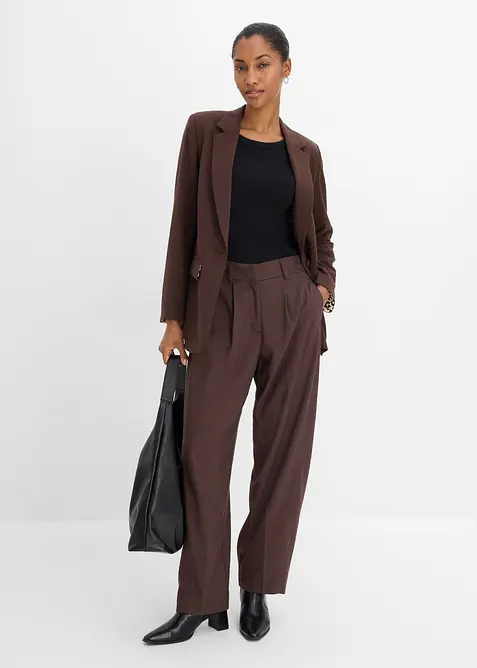 Longblazer aus fließendem Viskose-Mix in braun im Look von vorne (Totalaufnahme) - bonprix