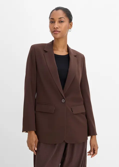 Longblazer aus fließendem Viskose-Mix in braun von vorne (im Anschnitt) - bonprix