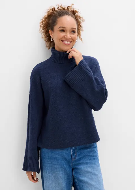 Pullover mit Stehkragen in blau von vorne (im Anschnitt) - bonprix
