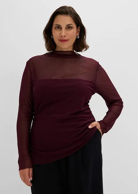 Langarmshirt aus zartem Mesh in rot von vorne (im Anschnitt) - bonprix