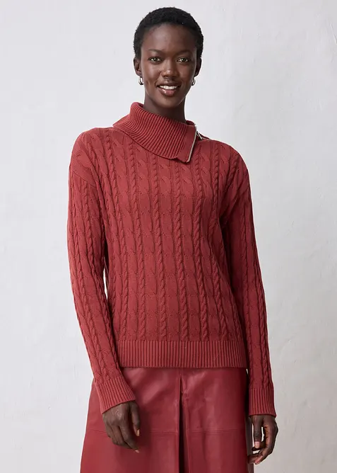 Rollkragenpullover aus weichem Woll-Mix in braun von vorne (im Anschnitt) - bonprix
