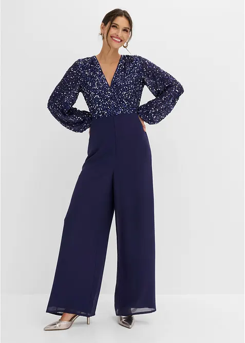 Overall mit Paillenstickerei in blau von vorne (Totalaufnahme) - bonprix