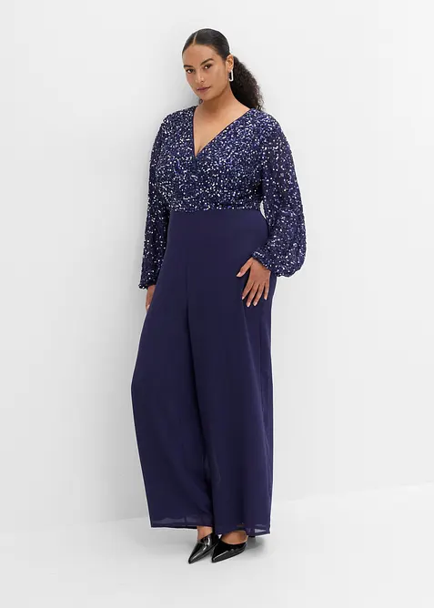 Overall mit Paillenstickerei in blau von vorne (Totalaufnahme) - bonprix