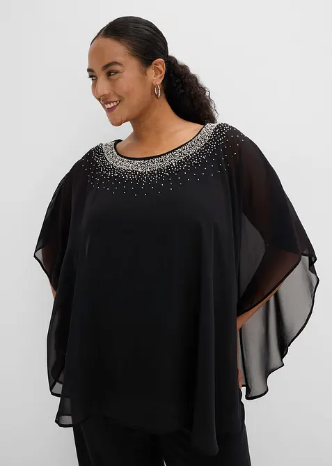 Oversize-Bluse in schwarz von vorne (im Anschnitt) - bonprix