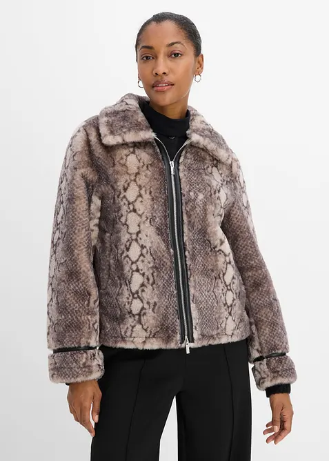 Fellimitat-Jacke in grau von vorne (im Anschnitt) - bonprix