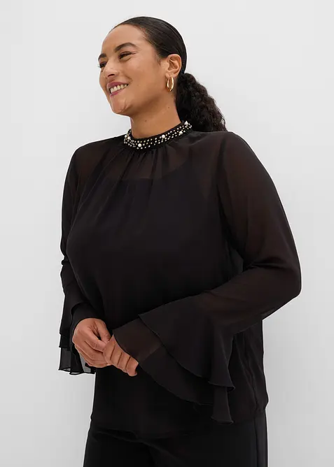 Chiffonbluse in schwarz von vorne (im Anschnitt) - bonprix