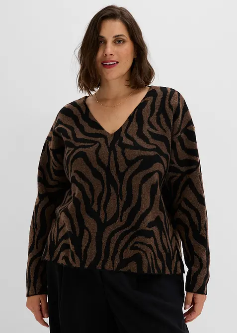 Pullover mit Jacquardmuster in braun von vorne (im Anschnitt) - bonprix