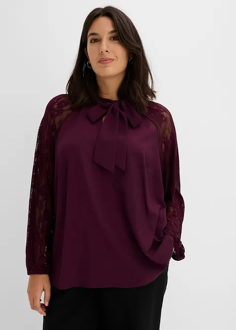 Tunika mit Spitzenärmeln in rot von vorne (im Anschnitt) - bonprix