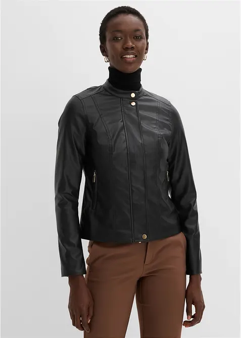 Lederimitat-Jacke in schwarz von vorne (im Anschnitt) - bonprix