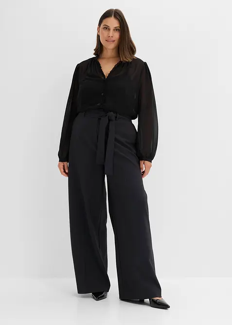 Jumpsuit im Material-Mix in schwarz von vorne (Totalaufnahme) - bonprix