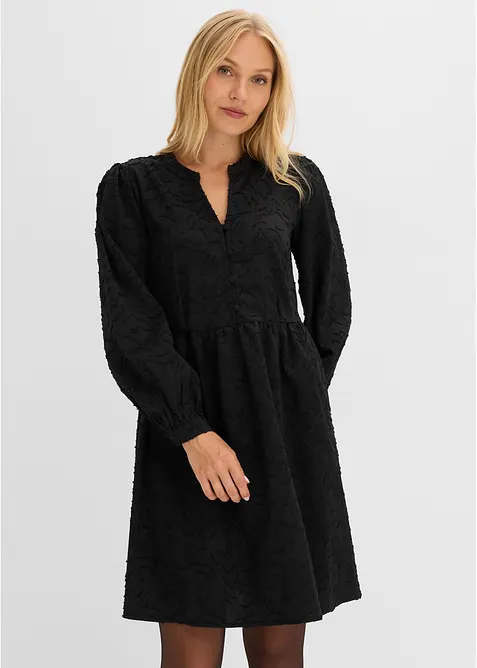 Langarm Kleid mit Stickerei in schwarz von vorne (Totalaufnahme) - bonprix