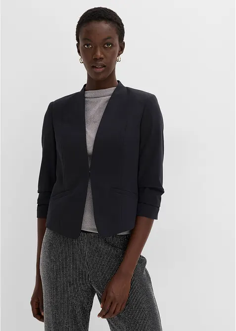 Blazer mit gerafften 3/4-Ärmeln in schwarz von vorne (im Anschnitt) - bonprix