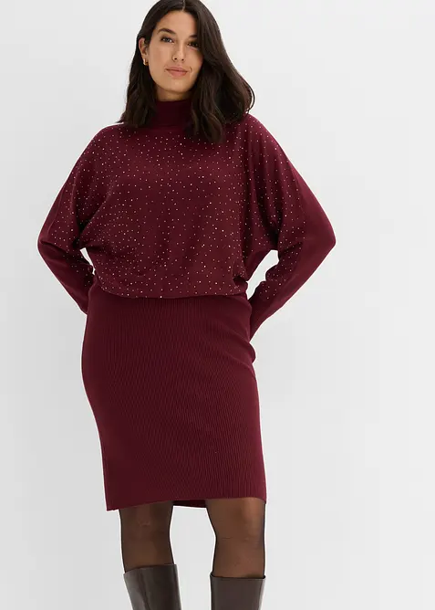 Strickkleid mit Glitzersteinchen in rot von vorne (Totalaufnahme) - bonprix