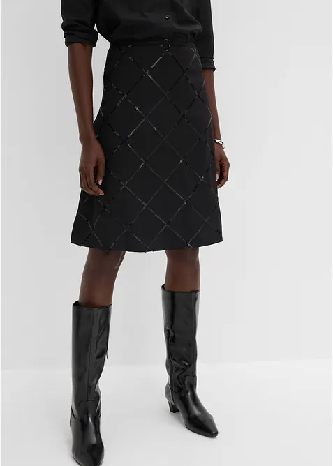 Rock mit Pailletten in schwarz von vorne - bonprix