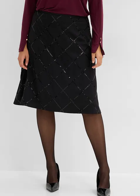 Rock mit Pailletten in schwarz von vorne - bonprix