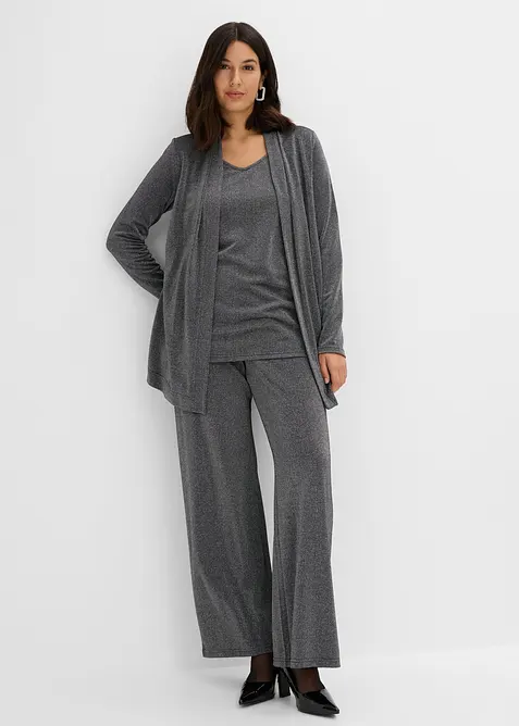 Glitzershirt in 2-1 Optik mit Hose (2-tlg. Set) in schwarz von vorne (Totalaufnahme) - bonprix