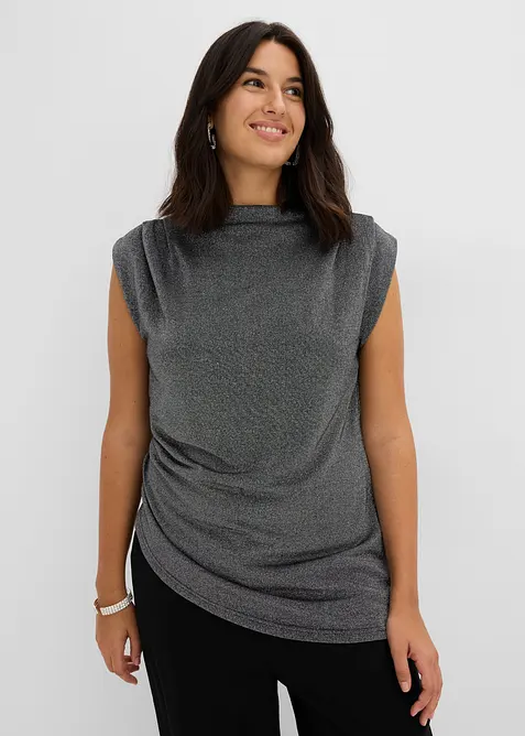 Shirt mit Zipfelsaum und Glitzer in schwarz von vorne (im Anschnitt) - bonprix