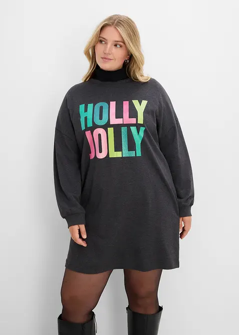 Oversize Sweatkleid in grau von vorne (Totalaufnahme) - bonprix