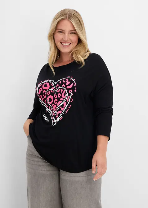 Langarmshirt aus softer Viskose in schwarz von vorne (im Anschnitt) - bonprix