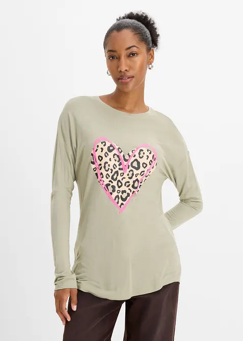 Langarmshirt aus softer Viskose in grün von vorne (im Anschnitt) - bonprix