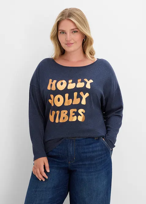 Weites Langarmshirt in blau von vorne (im Anschnitt) - bonprix