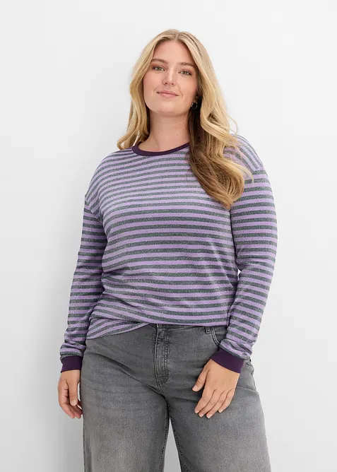 Langarmshirt mit Glitzergarn in grün von vorne (im Anschnitt) - bonprix
