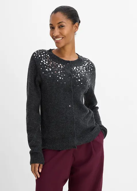 Strickjacke mit funkelndem Pailletten-Verlauf in grau von vorne (im Anschnitt) - bonprix