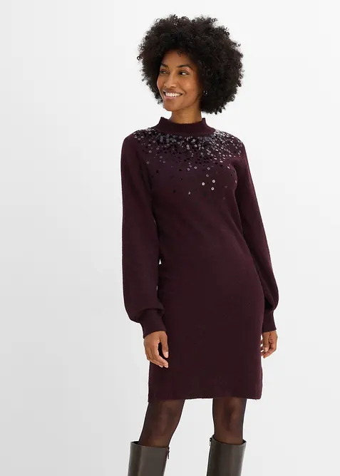 Strickkleid mit Pailletten in rot von vorne (Totalaufnahme) - bonprix