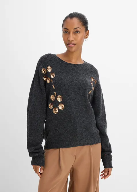 Feinstrickpullover in grau von vorne (im Anschnitt) - bonprix