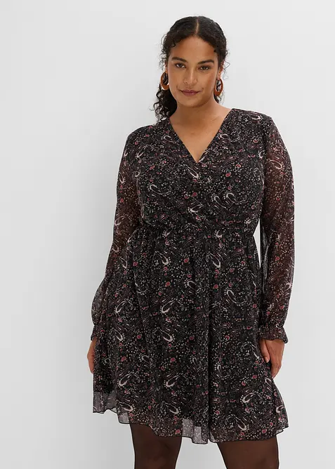 Jerseykleid aus feinem Mesh in schwarz von vorne (Totalaufnahme) - bonprix