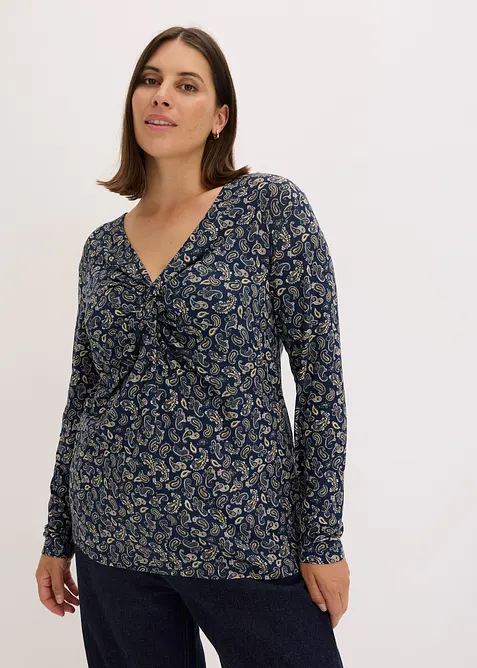 Langarmshirt mit Allover-Paisleymuster in blau von vorne (im Anschnitt) - bonprix