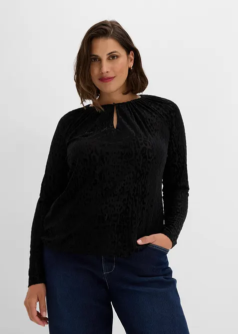 Langarmshirt aus feinem Mesh in schwarz von vorne (im Anschnitt) - bonprix