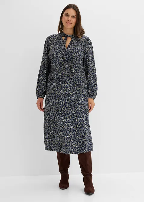 Jerseykleid mit Allover-Print in blau von vorne (Totalaufnahme) - bonprix