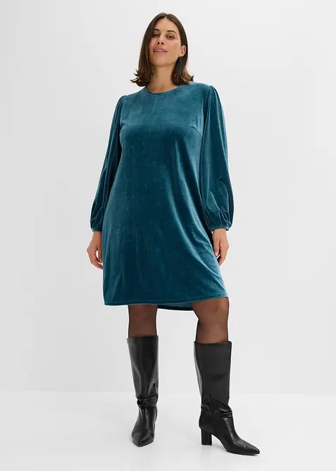 Minikleid aus Samt in petrol von vorne (Totalaufnahme) - bonprix