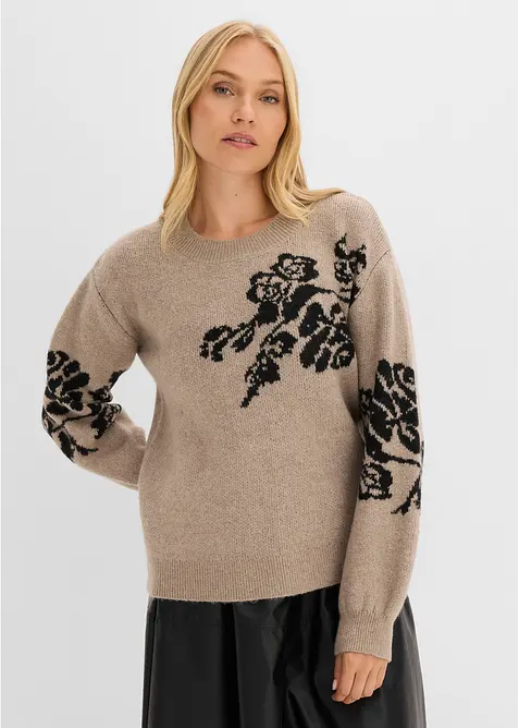 Feinstrickpullover mit Ballonärmeln in braun von vorne (im Anschnitt) - bonprix
