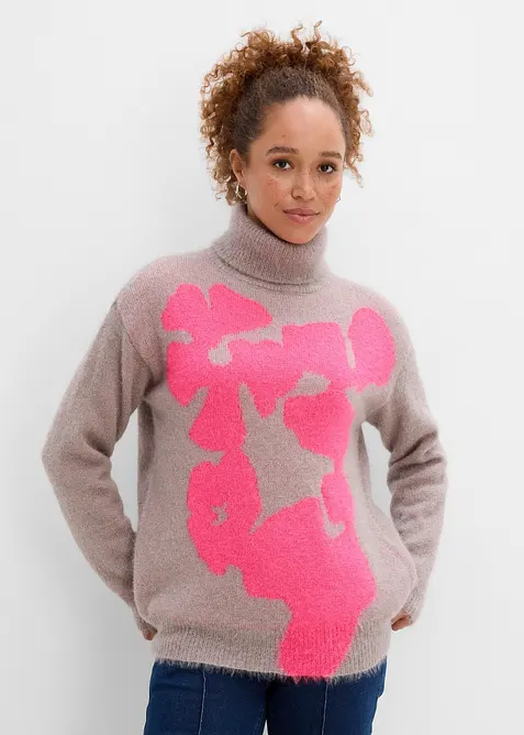 Weiter Rollkragenpullover in grau von vorne (im Anschnitt) - bonprix