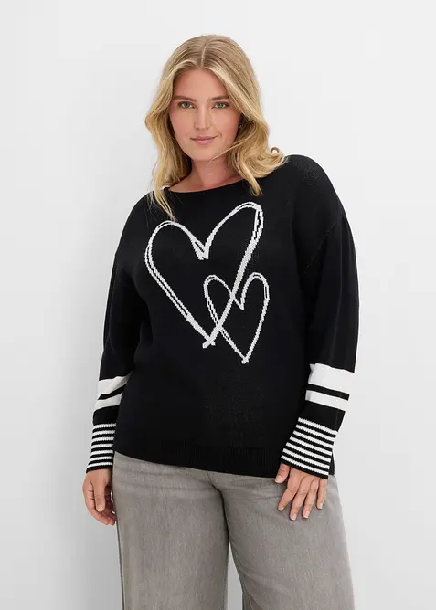 Jacquard-Pullover in schwarz von vorne (im Anschnitt) - bonprix