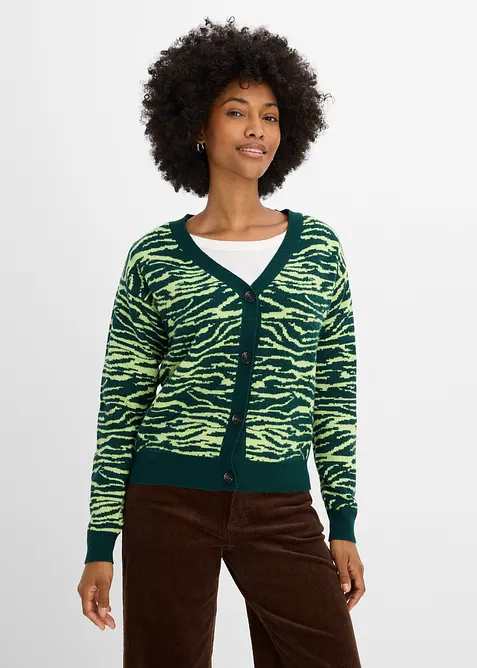 Jacquard Strickjacke in grün von vorne (im Anschnitt) - bonprix