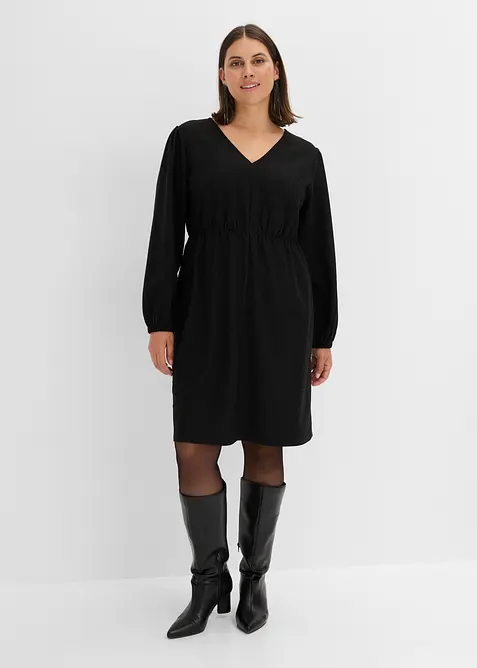Kleid mit V-Ausschnitt und Bindeband im Rücken in schwarz von vorne (Totalaufnahme) - bonprix