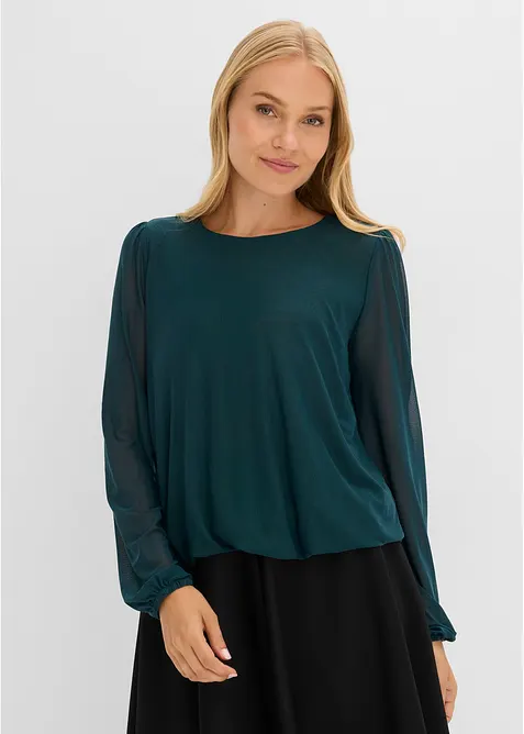 Langarmshirt aus softem Mesh in petrol von vorne (im Anschnitt) - bonprix