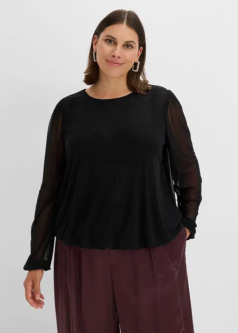 Langarmshirt aus softem Mesh in schwarz von vorne (im Anschnitt) - bonprix