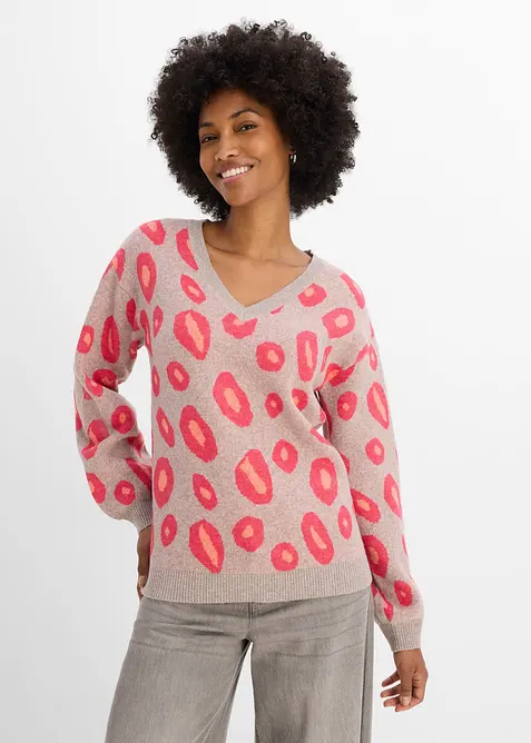 Weiter Pullover in grau von vorne (im Anschnitt) - bonprix