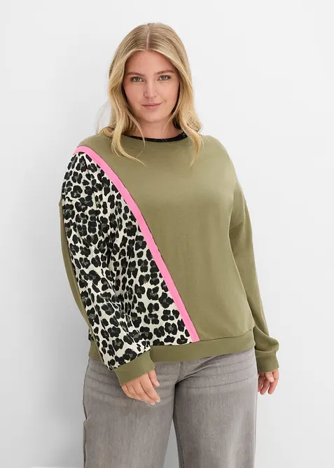 Sweatshirt aus weichem Baumwoll-Mix in grün von vorne (im Anschnitt) - bonprix