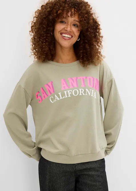 Sweatshirt aus weichem Baumwoll-Mix in grün von vorne (im Anschnitt) - bonprix
