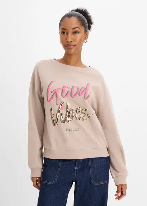 Sweatshirt aus weichem Baumwoll-Mix in grau von vorne (im Anschnitt) - bonprix
