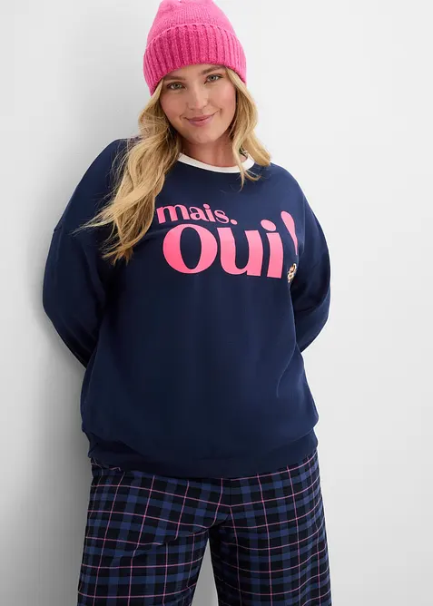 Sweatshirt aus weichem Baumwoll-Mix in blau von vorne (im Anschnitt) - bonprix