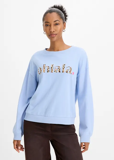 Sweatshirt aus weichem Baumwoll-Mix in blau von vorne (im Anschnitt) - bonprix